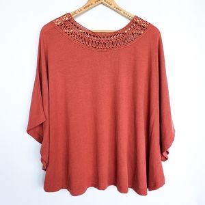 Nine 1 eight Women's Ochre/ Burnt Orange Butterfly Sleeve Tunic Top (L)